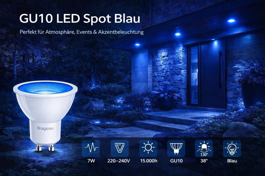 GU10 LED Spot 7W Blau 38° – 2er Set – farbige Akzentbeleuchtung – Bild 2