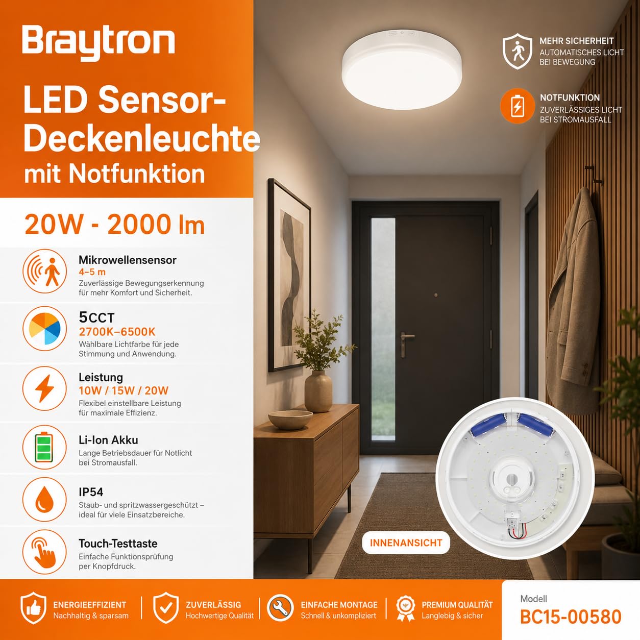 LED Deckenleuchte mit Notlicht & Bewegungsmelder 5CCT | PurpleLights – Bild 15
