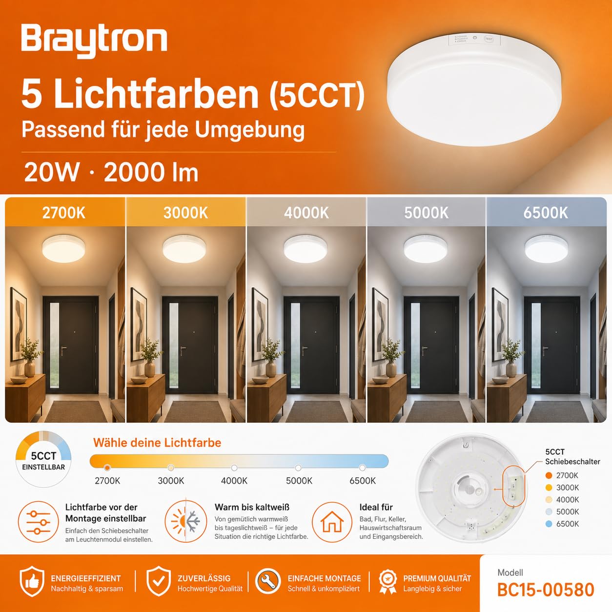 LED Deckenleuchte mit Notlicht & Bewegungsmelder 5CCT | PurpleLights – Bild 16