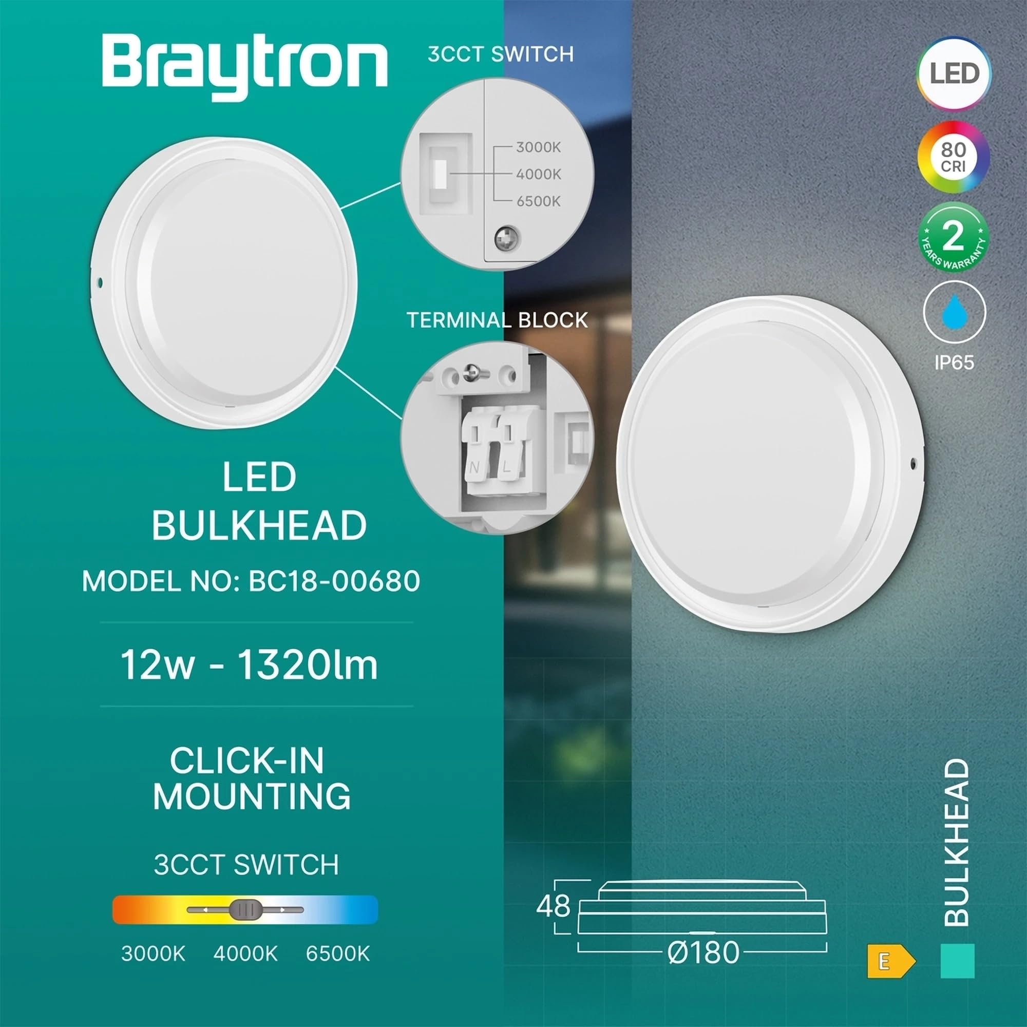 Braytron moderne 12W LED Wandleuchte weiß– IP65, 3in1 Lichtfarben – Bild 11