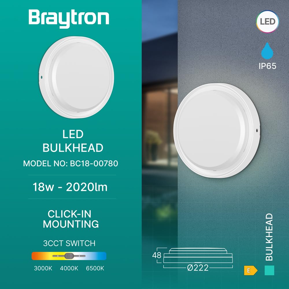 Braytron moderne 18W LED Wandleuchte weiß– IP65, 3in1 Lichtfarben – Bild 9