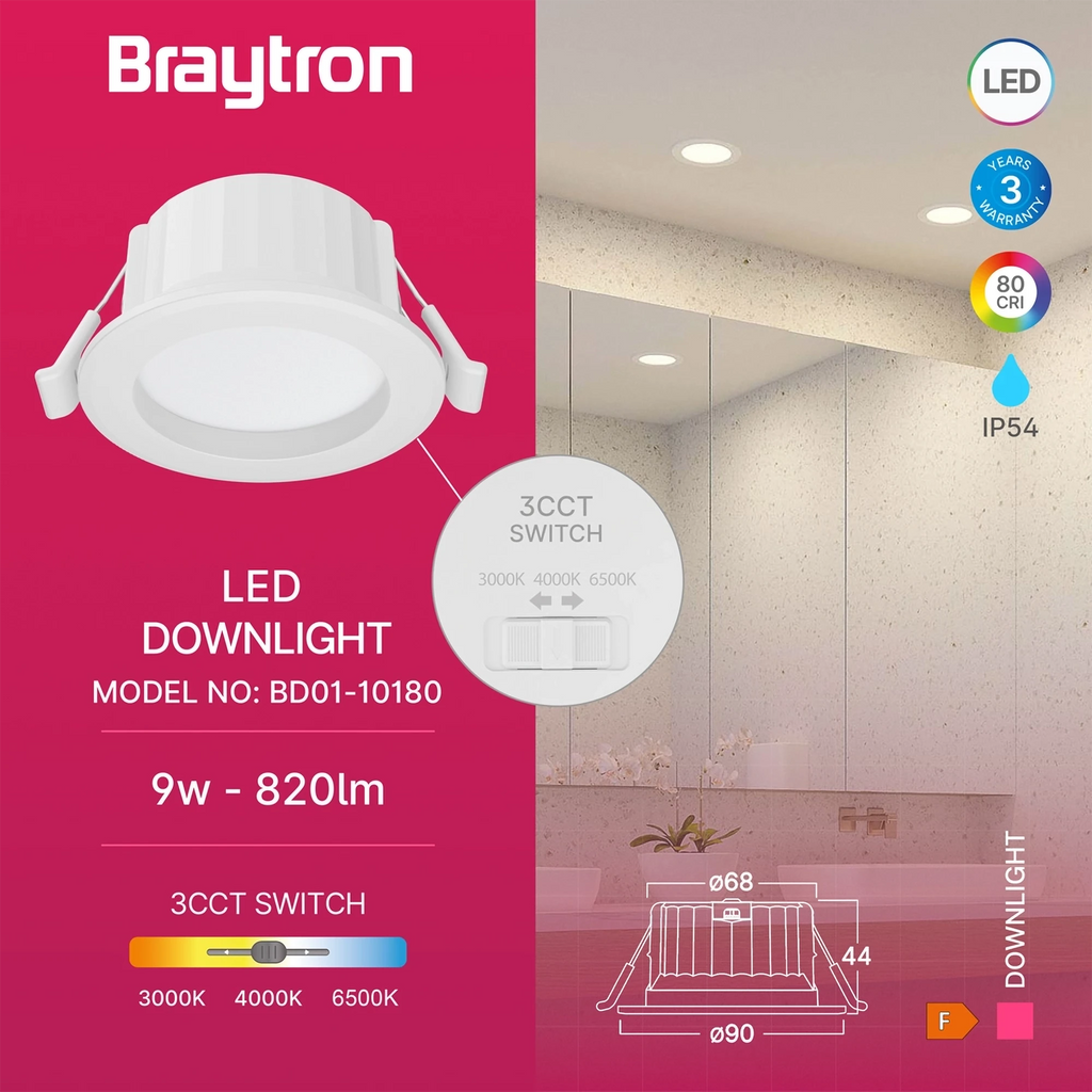 LED Einbaustrahler weiß 68mm 9W IP54 3in1 CCT – Feuchtraum geeignet – Bild 2