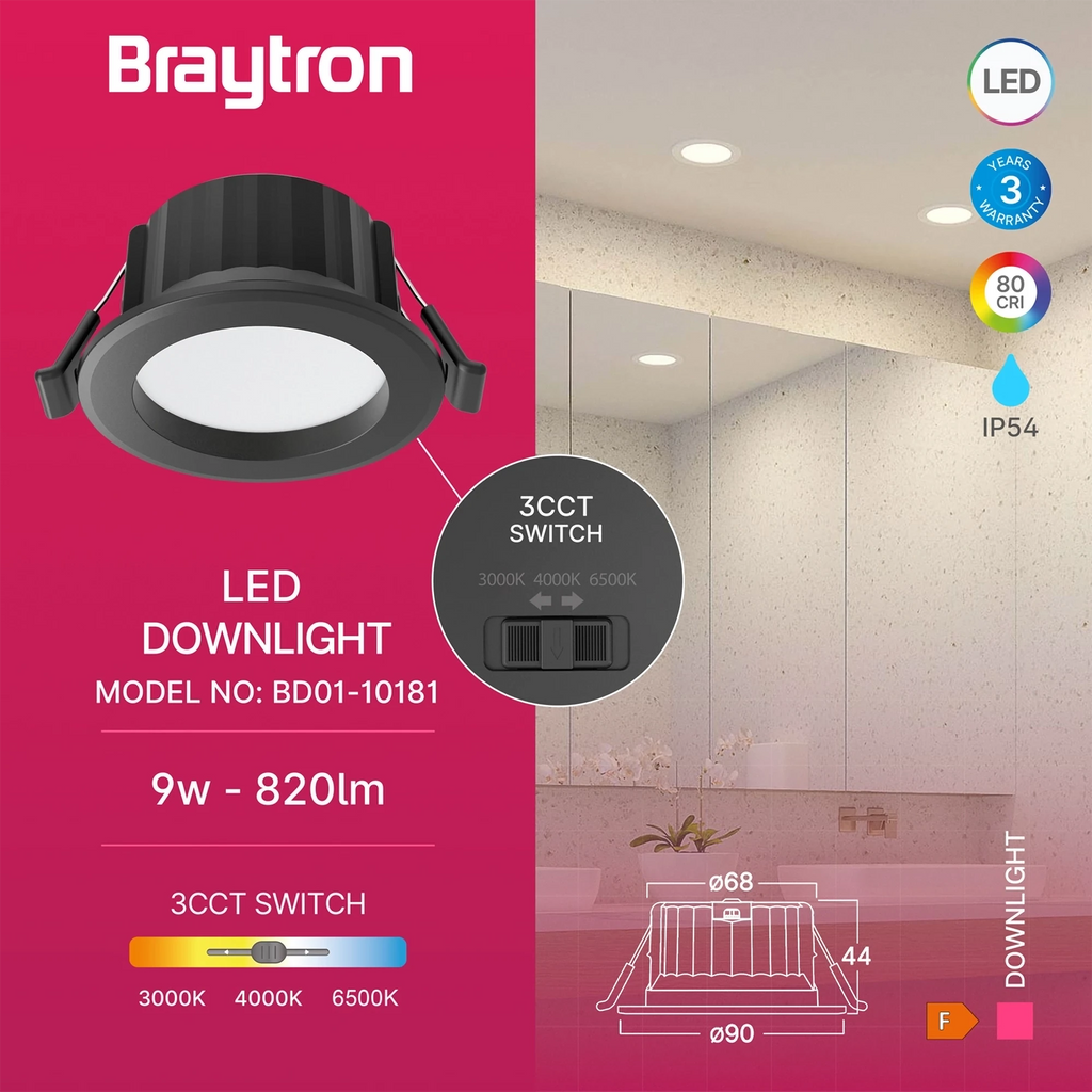 LED Einbaustrahler 68mm 9W IP54 3in1 CCT – Feuchtraum geeignet – Bild 3