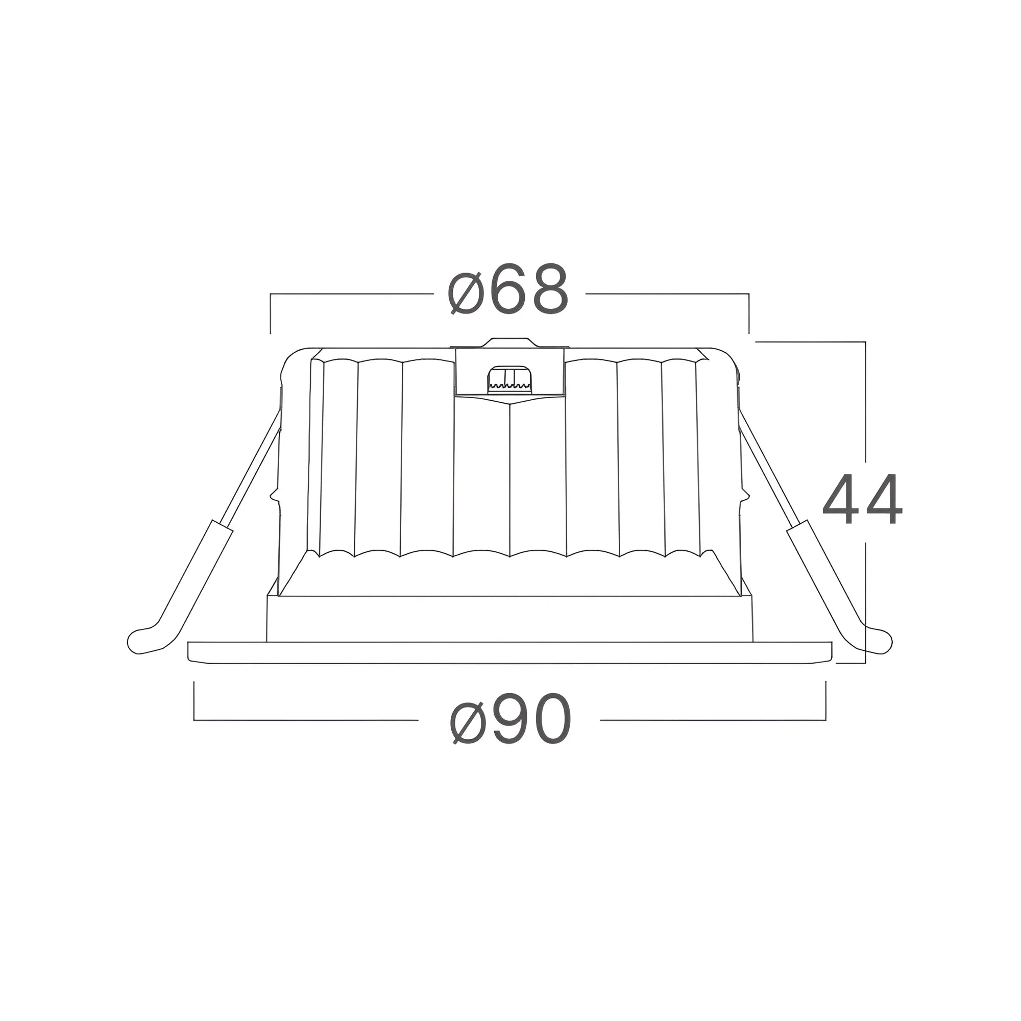 LED Einbaustrahler 68mm 9W IP54 3in1 CCT – Feuchtraum geeignet – Maßzeichnung