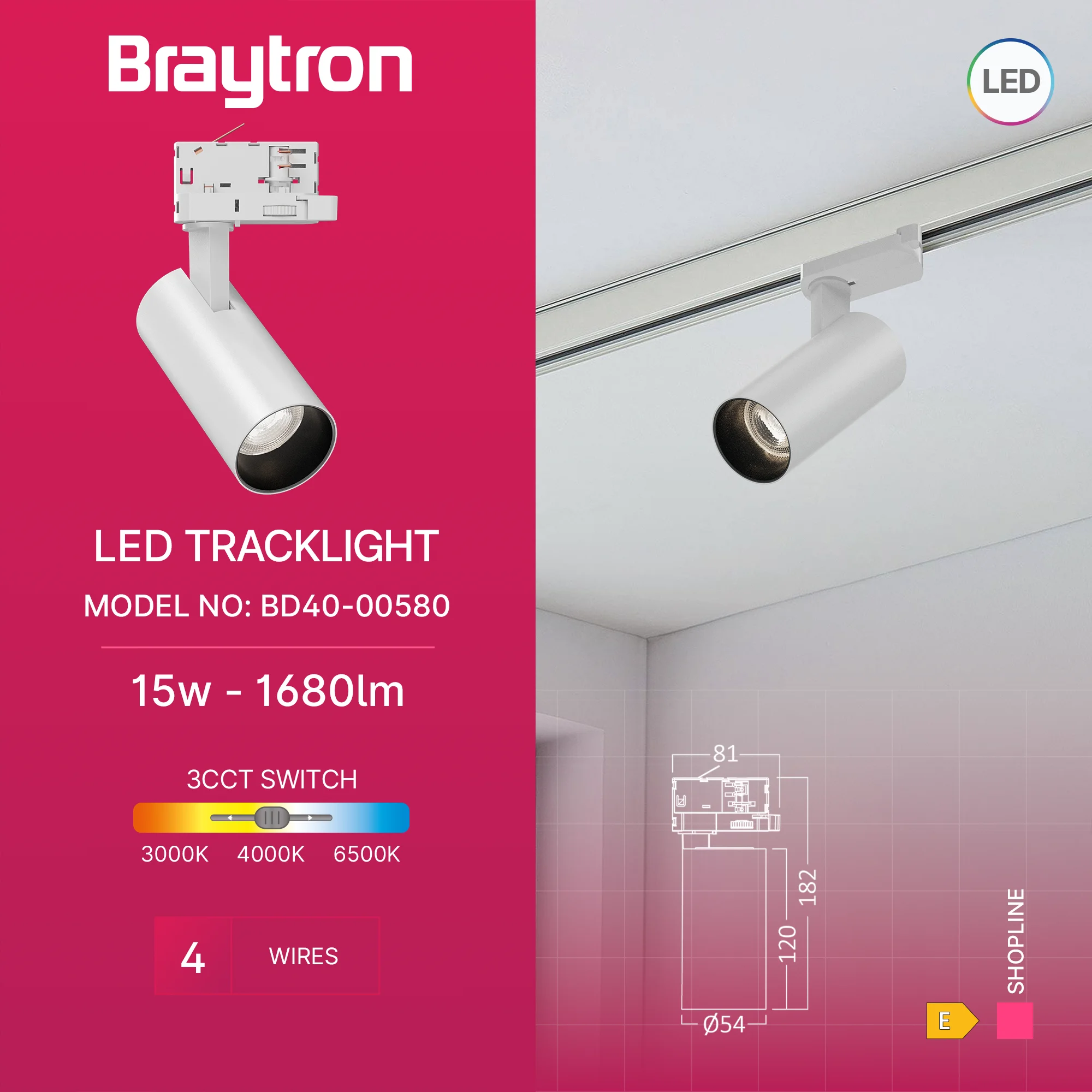 Braytron 3-Phasen LED-Strahler 15 W Weiß – 3CCT, drehbar & flexibel – Bild 2