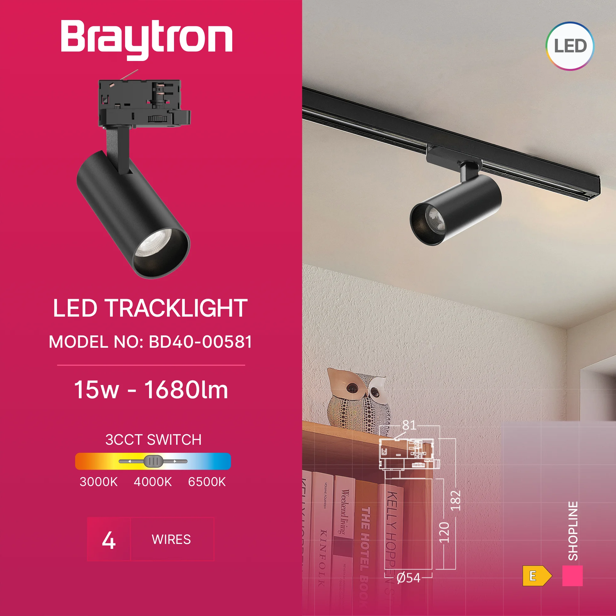 Braytron 3-Phasen LED-Strahler 15 W Schwarz– 3CCT, drehbar & flexibel – Bild 4