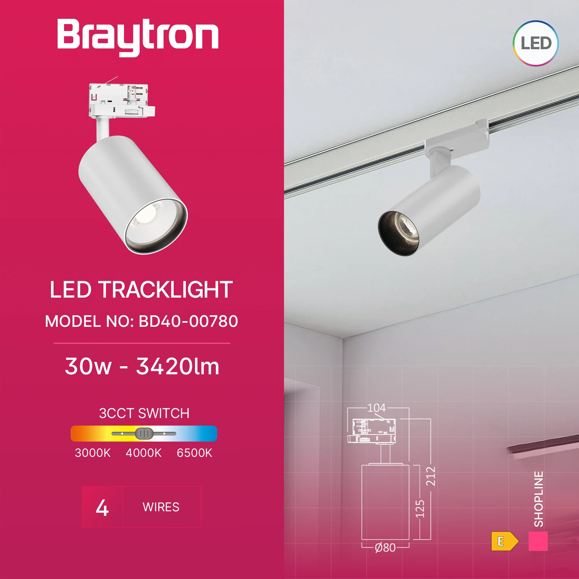 Braytron 3-Phasen LED-Strahler 30 W Weiß– 3CCT, drehbar & flexibel – Bild 3