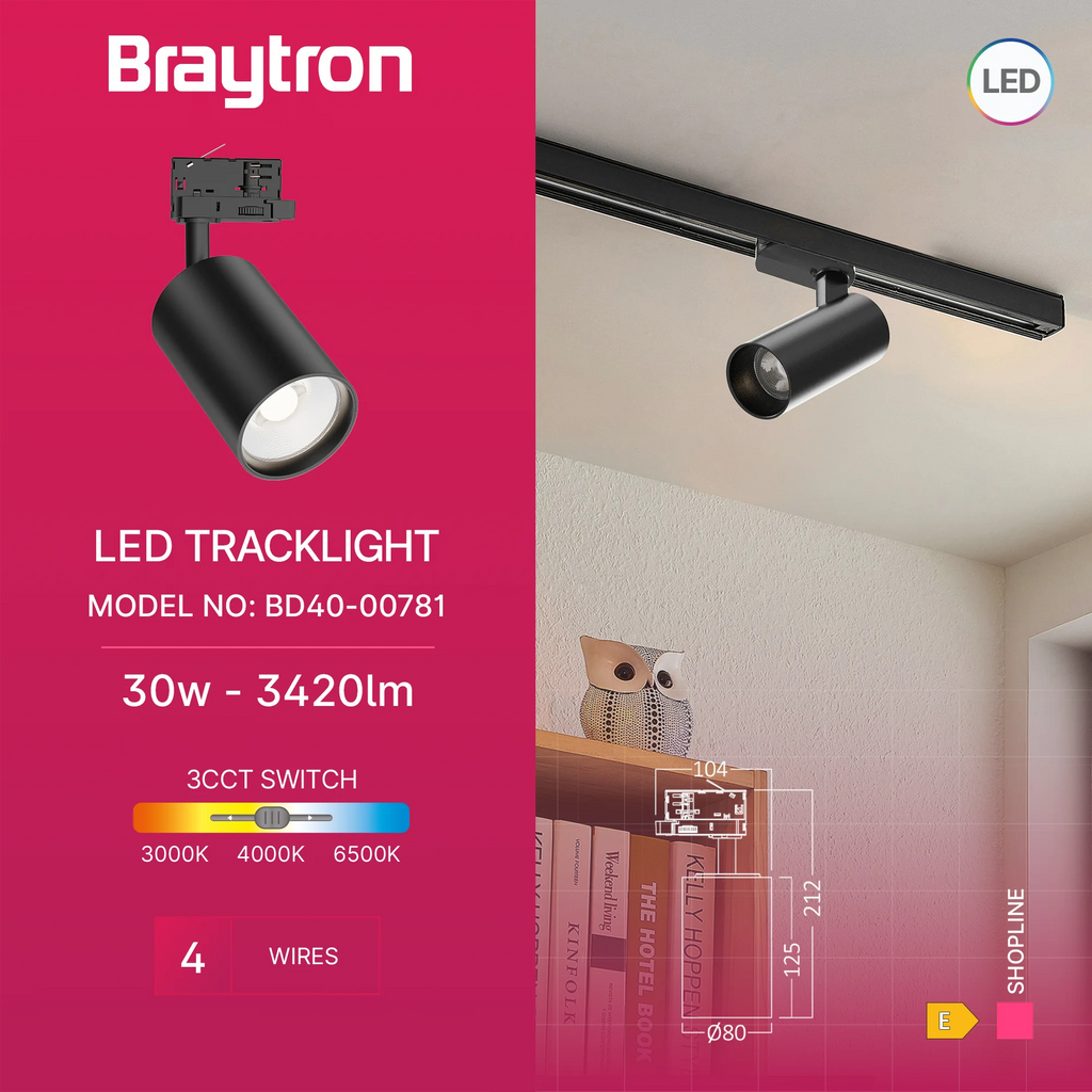 Braytron 3-Phasen LED-Strahler 30 W Schwarz – 3CCT, drehbar & flexibel – Bild 2