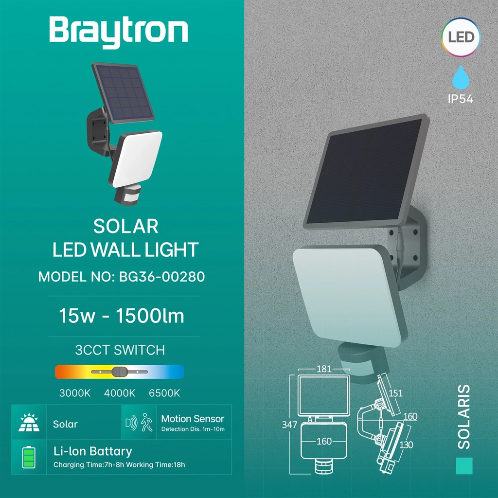 BRY-SOLARIS-W2-BLC-15W-3IN1-IP54-SOLAR WALL LIGHT – Bild 3
