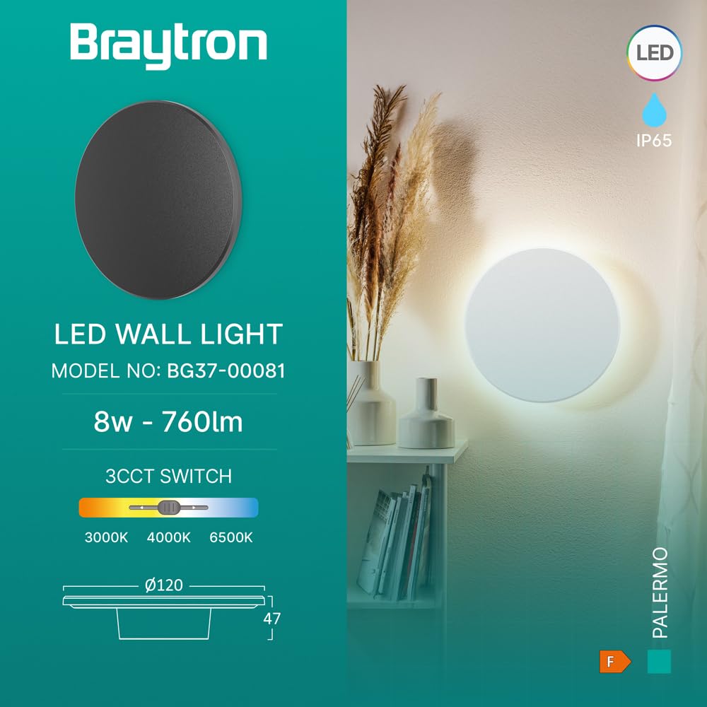 LED Außenwandleuchte 8W 3CCT – Rund Schwarz – 760 lm – IP65 Ø120 mm – Bild 13