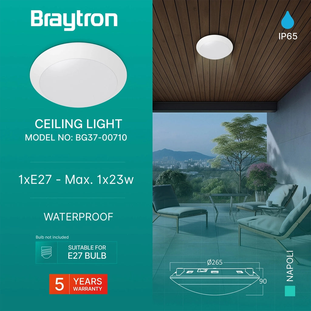 Braytron Deckenleuchte Deckenlampe Deckenlicht E27 Weiß Eingang Flur Außenbereich modern – Bild 3