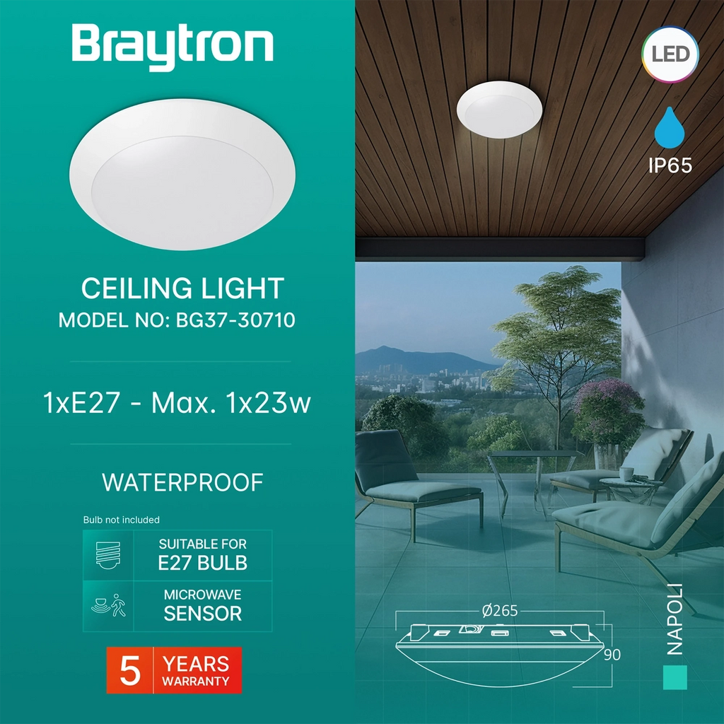 Außen-Deckenleuchte E27 IP65 Sensor Weiß Ø265 mm
