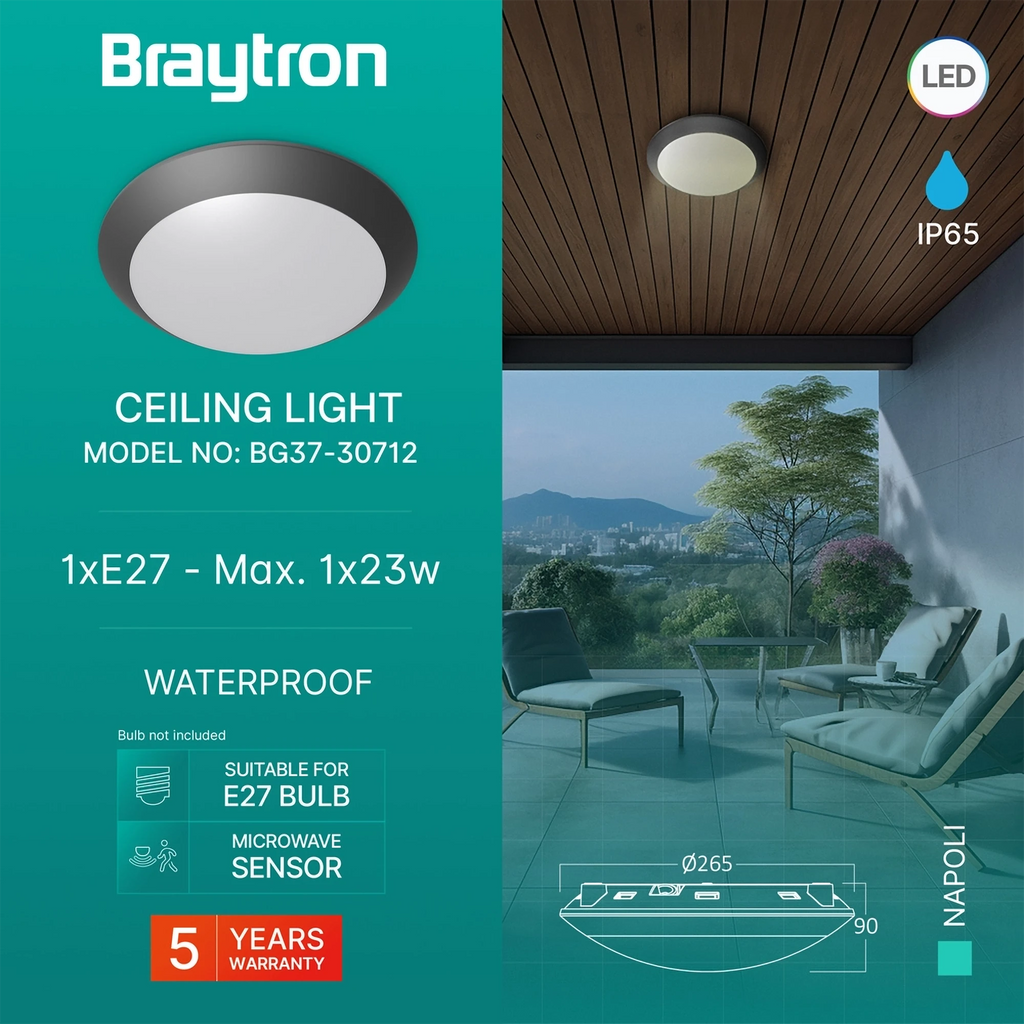 Außen-Deckenleuchte E27 IP65 Sensor Anthrazit Ø265 mm – Bild 2