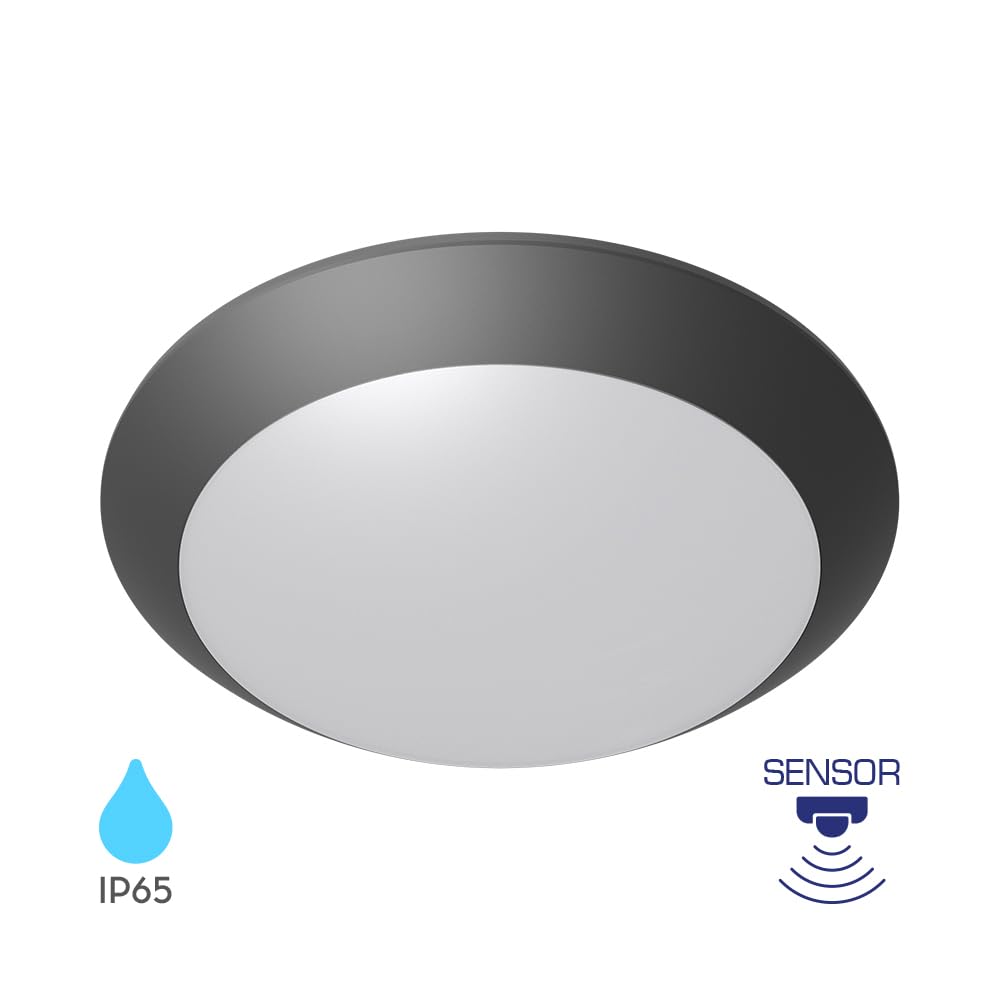 Außen-Deckenleuchte E27 IP65 Sensor Anthrazit Ø265 mm – Bild 3