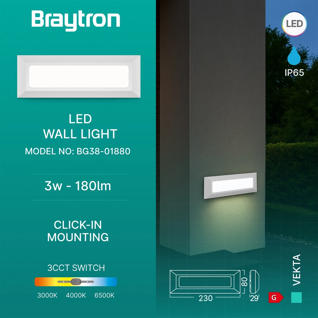 LED Außenwandleuchte 3W Weiß IP65 3CCT – Bild 3