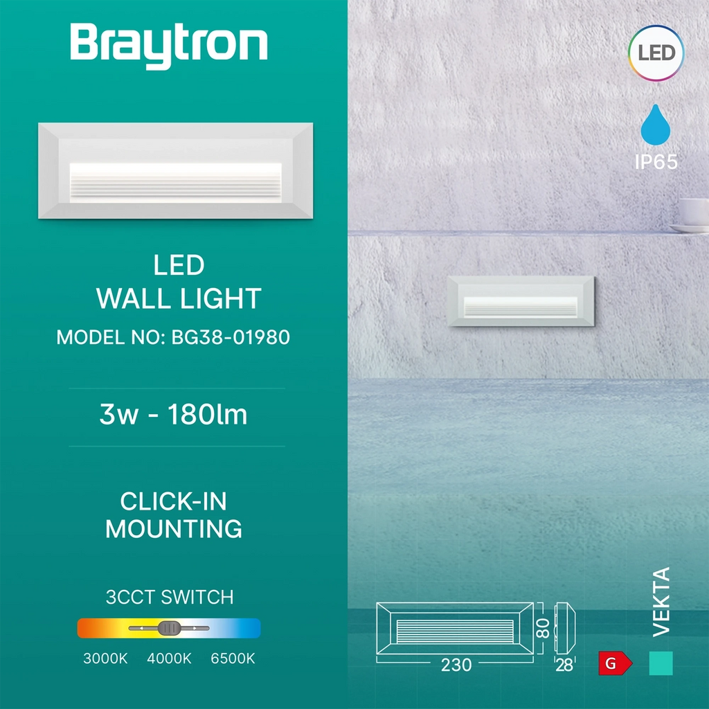 LED Außenwandleuchte 3W Weiß indirekt IP65 3CCT – Bild 3