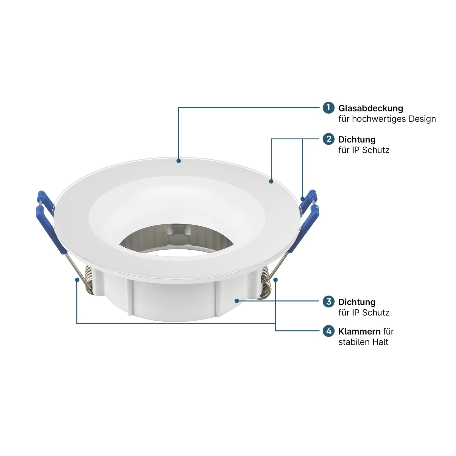 LED Einbaurahmen IP54 GU10 Glas Weiß Bad Feuchtraum Spot Ø83mm – Bild 7