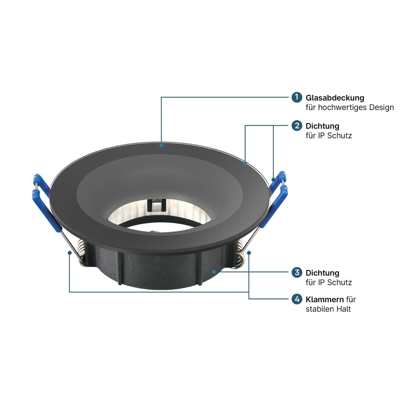 LED Einbaurahmen IP54 GU10 Glas Schwarz Bad Feuchtraum Spot Ø83mm – Bild 4