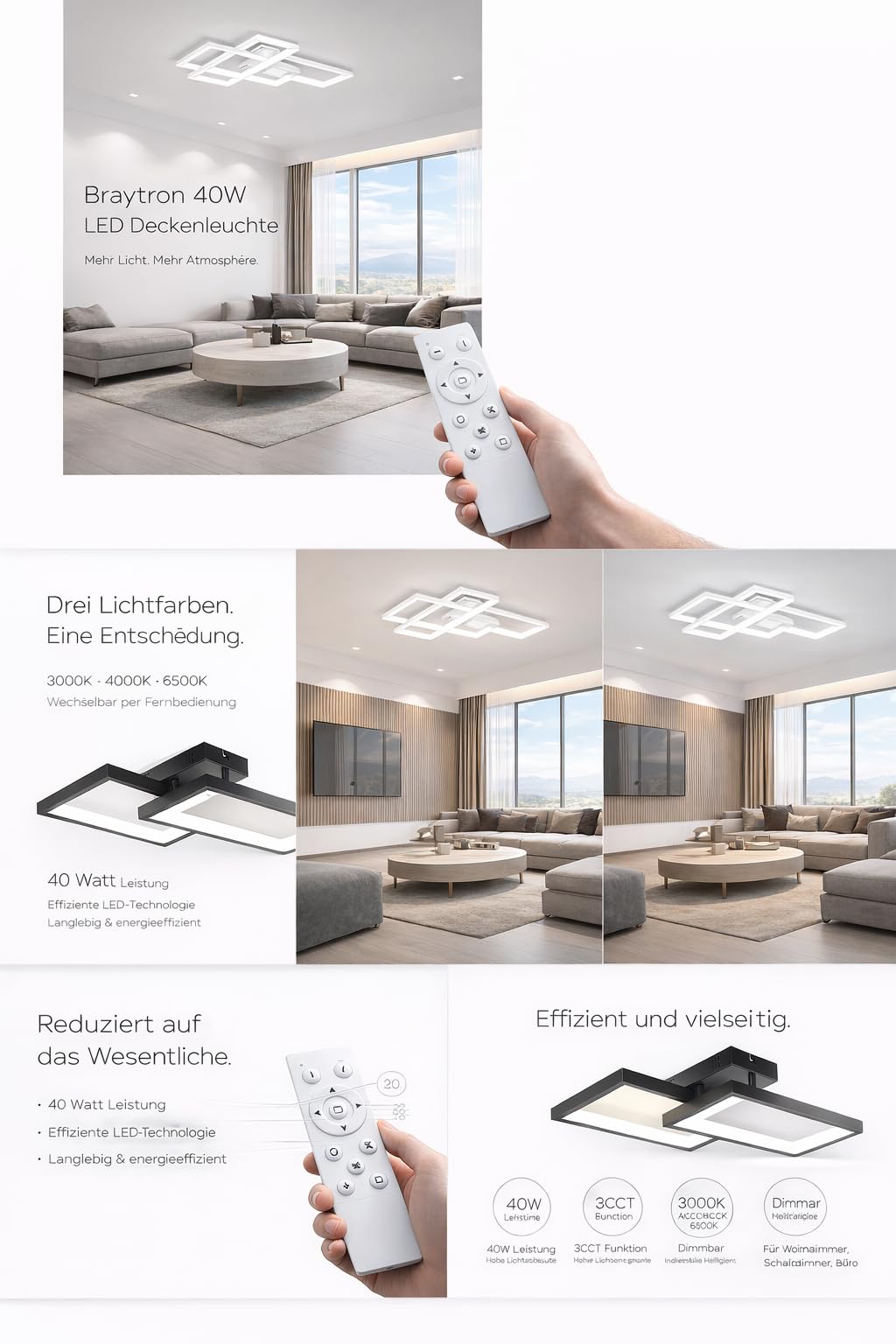 Braytron LED Deckenleuchte dimmbar mit Fernbedienung & 3CCT 3000–6500K – Bild 12
