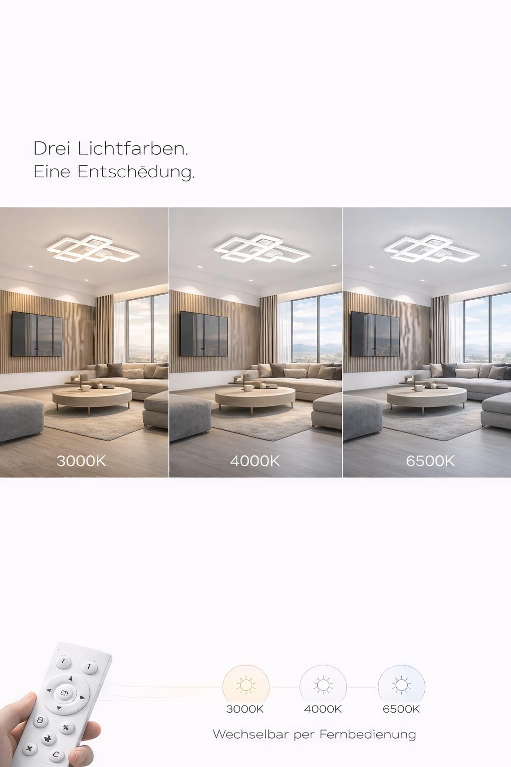 LED Deckenleuchte 65W 3CCT dimmbar Fernbedienung Schwarz – Bild 13