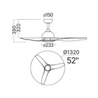 LED Deckenventilator 132cm mit Licht 2280lm 3CCT Weiß – Maßzeichnung