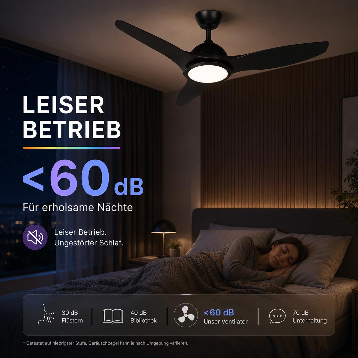 LED Deckenventilator 132cm mit Licht 2280lm 3CCT Schwarz – Bild 4