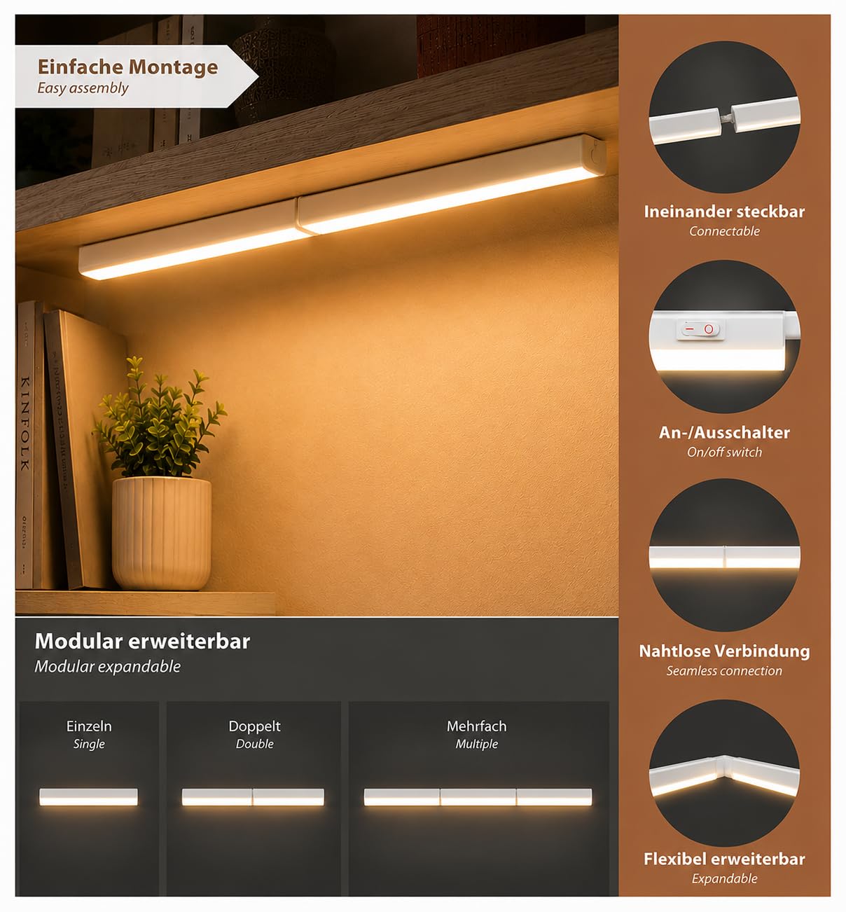 LED Unterbauleuchte Lichtleiste 4W 3000K Warmweiß erweiterbar – Bild 2