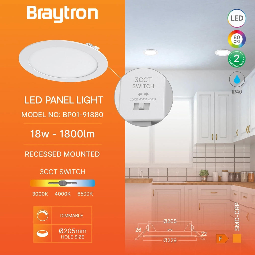 LED Panel Einbaustrahler 18W Dimmbar 3CCT – Ø205 mm ultraflach 26 mm – Bild 2
