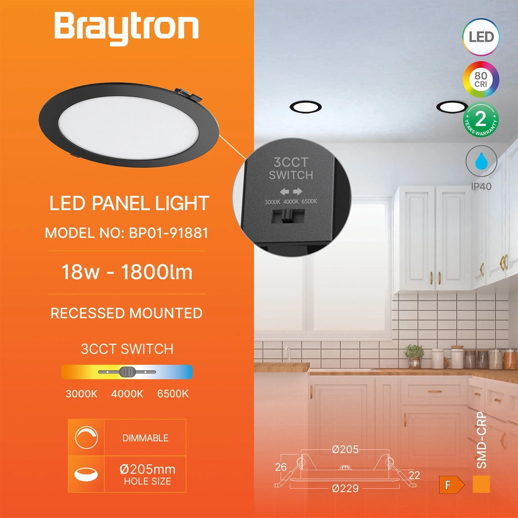 LED Panel Einbaustrahler 18W Dimmbar 3CCT Schwarz – Ø205 mm ultraflach 26 mm – Bild 3