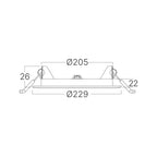 LED Panel Einbaustrahler 18W Dimmbar 3CCT Schwarz – Ø205 mm ultraflach 26 mm – Maßzeichnung