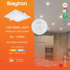 LED Panel 3W 230V 3CCT Eckig Ultraflach IP40 LED Einbauleuchte 220 Lumen Weiß – Bild 5