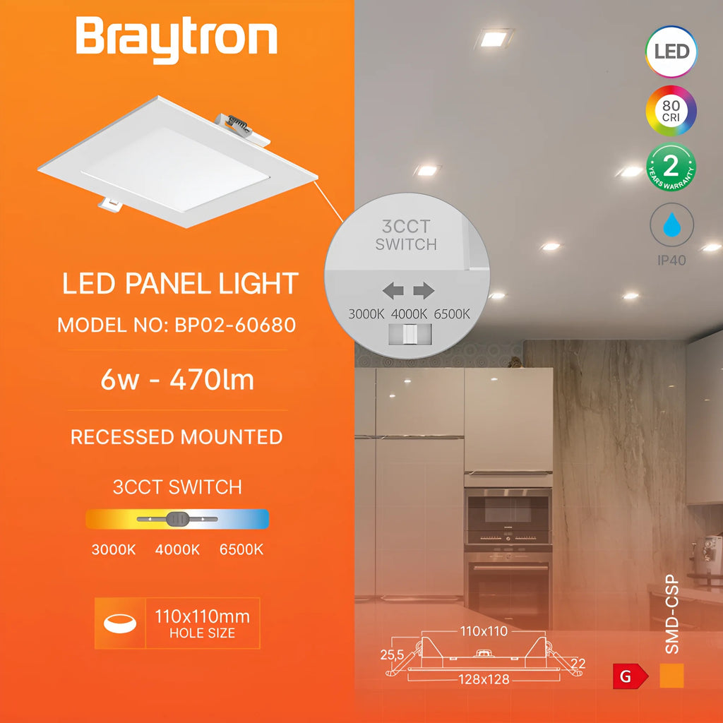 LED Panel 6W 230V 3CCT Eckig Ultraflach IP40 LED Einbauleuchte 470 Lumen Weiß – Bild 5