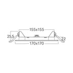 Braytron LED Eckige Panel Einbaustrahler Einbauleuchte Flach 12W 3CCT 230V Unterputz – Maßzeichnung