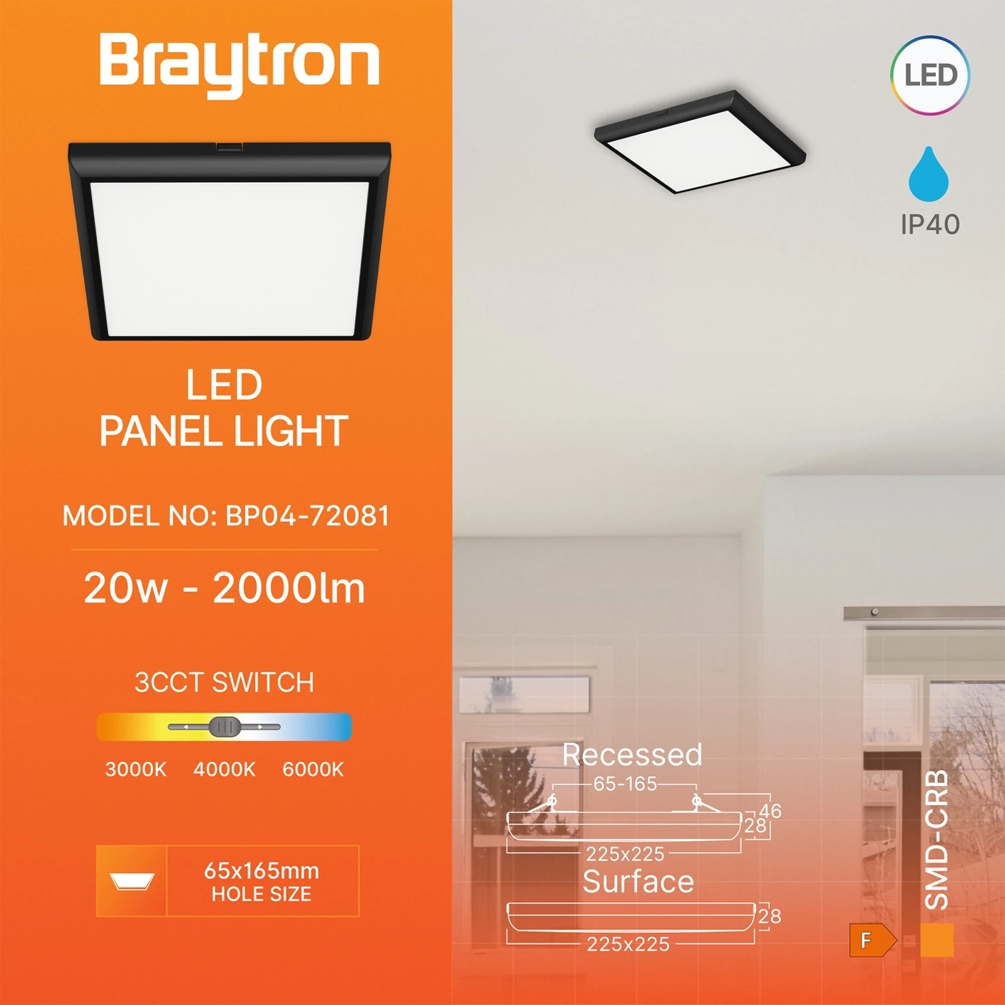 LED Panel Deckenleuchte 20W – Flache eckige Lampe für Wohnräume – Bild 2