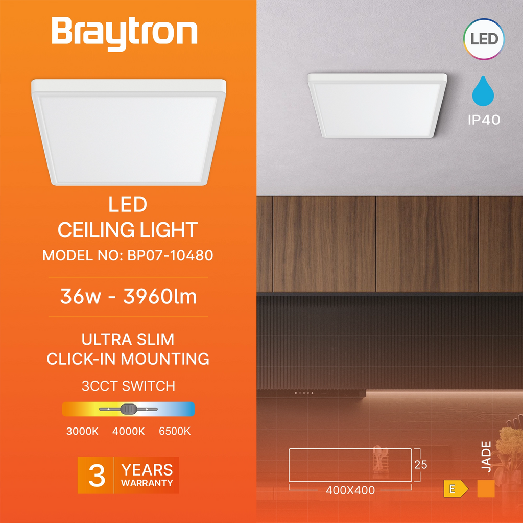 LED-Deckenleuchte eckig 36 W 40×40 cm 3 Lichtfarben, Weiß – Bild 3