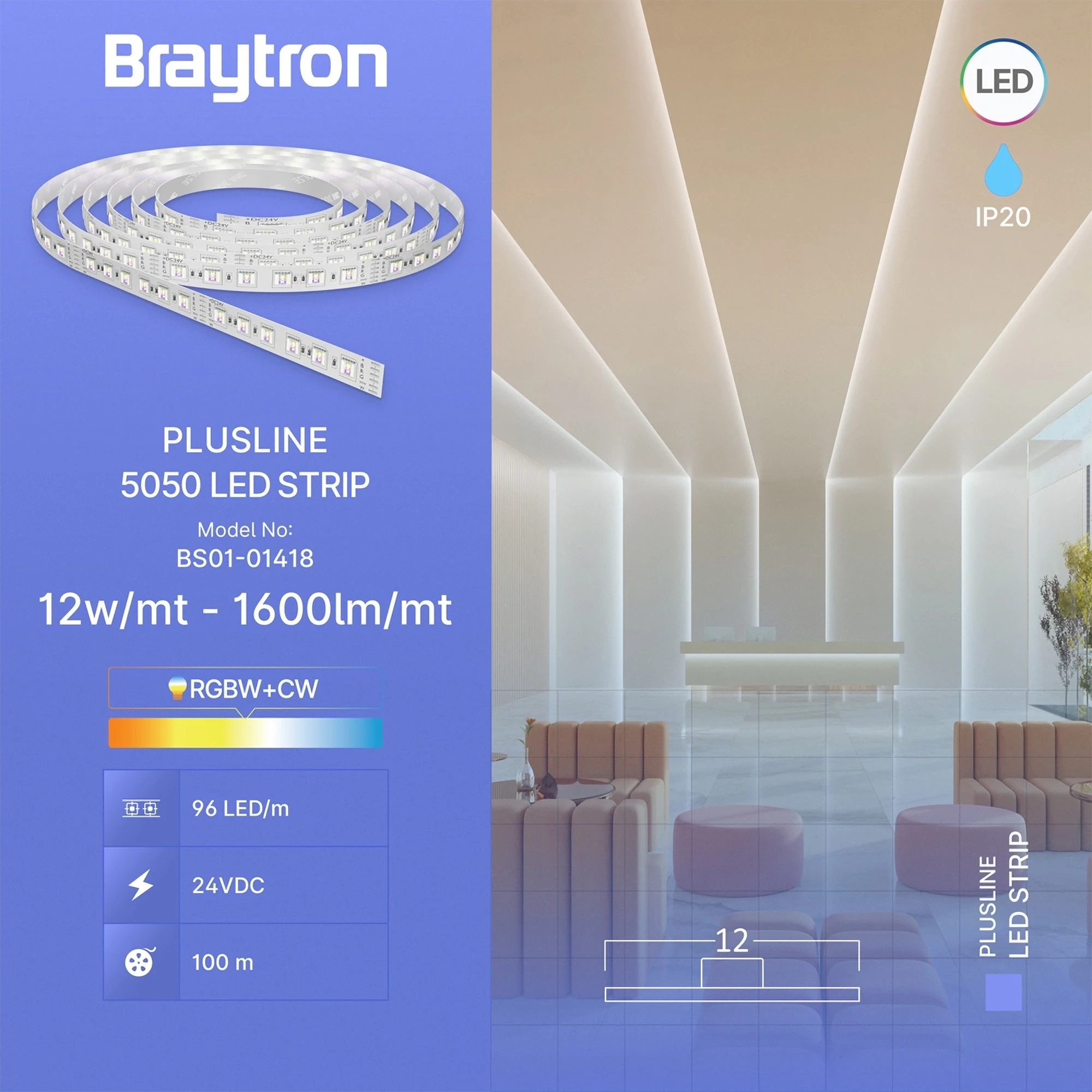 Braytron LED Streifen RGBW+CW 24V 10m IP20 selbstklebend – Bild 3