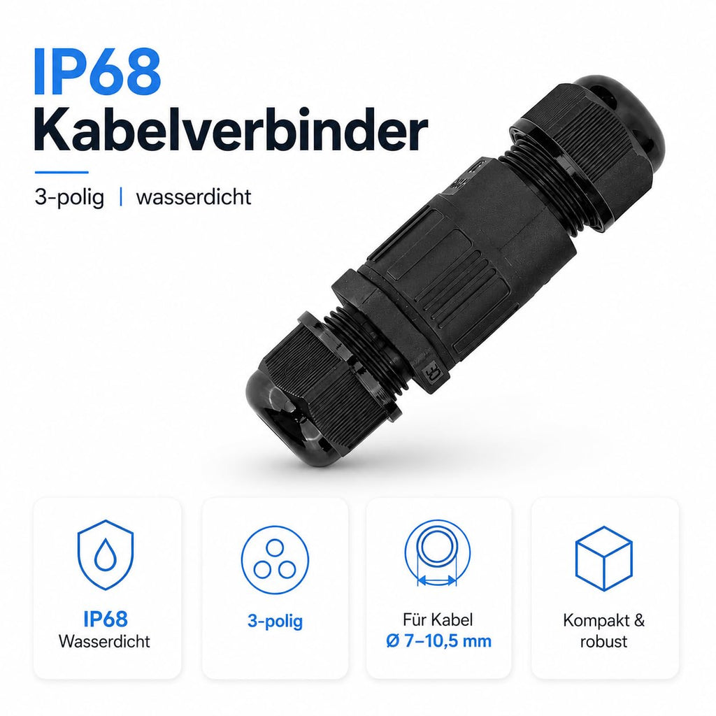 Braytron Kabelverbinder-Muffe 3-polig IP67 wasserdicht – Ø25 mm