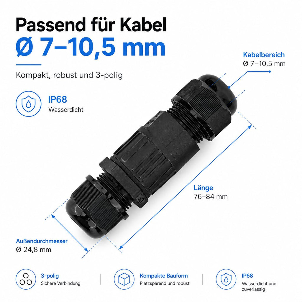 Braytron Kabelverbinder-Muffe 3-polig IP67 wasserdicht – Ø25 mm – Bild 6