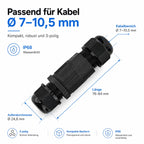 Braytron Kabelverbinder-Muffe 3-polig IP67 wasserdicht – Ø25 mm – Bild 6