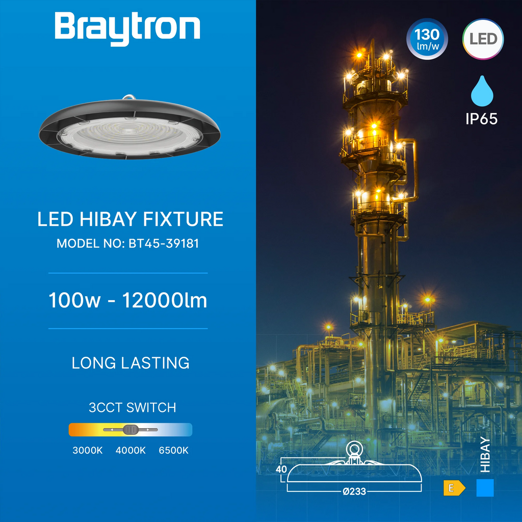 Braytron LED Hallenstrahler UFO High Bay 100W 13000lm IP65 3CCT – Bild 3