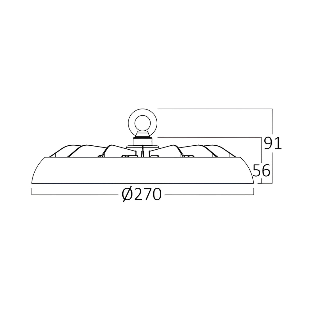 Braytron LED Hallenstrahler UFO High Bay 100W 13000lm IP65 3CCT – Maßzeichnung