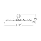 Braytron LED Hallenstrahler UFO High Bay 100W 13000lm IP65 3CCT – Maßzeichnung