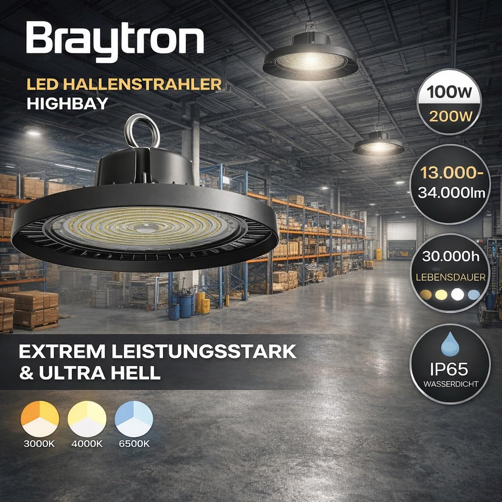 LED Hallenstrahler High Bay UFO 100W 12000lm IP65 3CCT – Bild 2