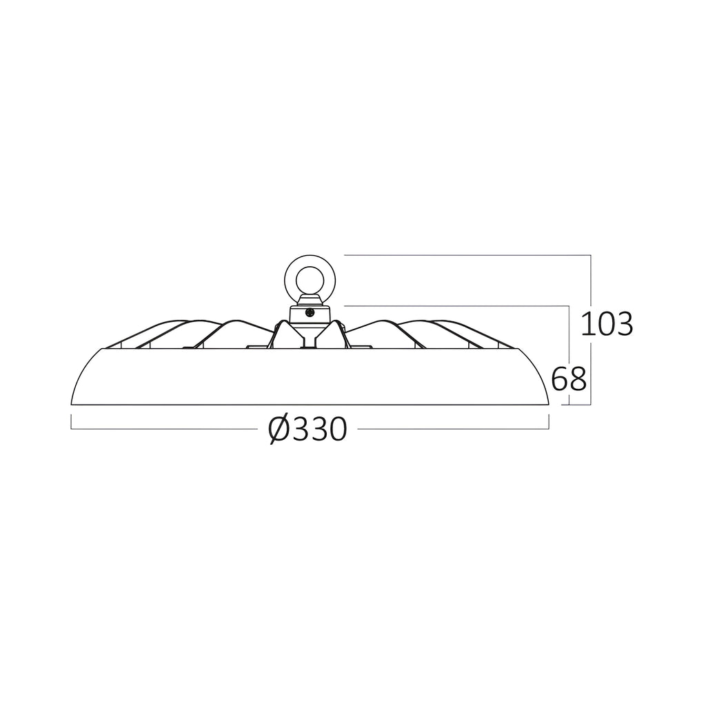 Braytron LED Hallenstrahler UFO High Bay 200W 26000lm IP65 3CCT – Maßzeichnung