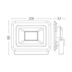 Braytron LED Fluter 10W 800lm 6500K IP65 Außen – Schwarz – Maßzeichnung