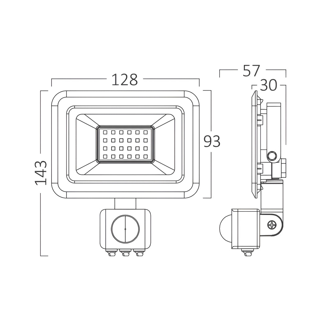 LED Strahler mit Bewegungsmelder Außen Garage Garten superhell Lampe 20W IP54 3000K – Maßzeichnung