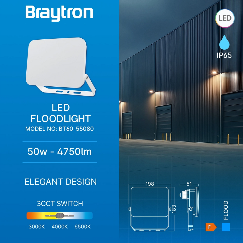 Braytron LED Außenstrahler 50W 4750lm IP65 Flutlichtstrahler 3CCT Außenleuchte Fluter – Bild 6