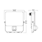 Braytron LED Außenstrahler Fassadenstrahler 30W mit Bewegungsmelder IP65 2850lm 3CCT Fluter weiß – Maßzeichnung