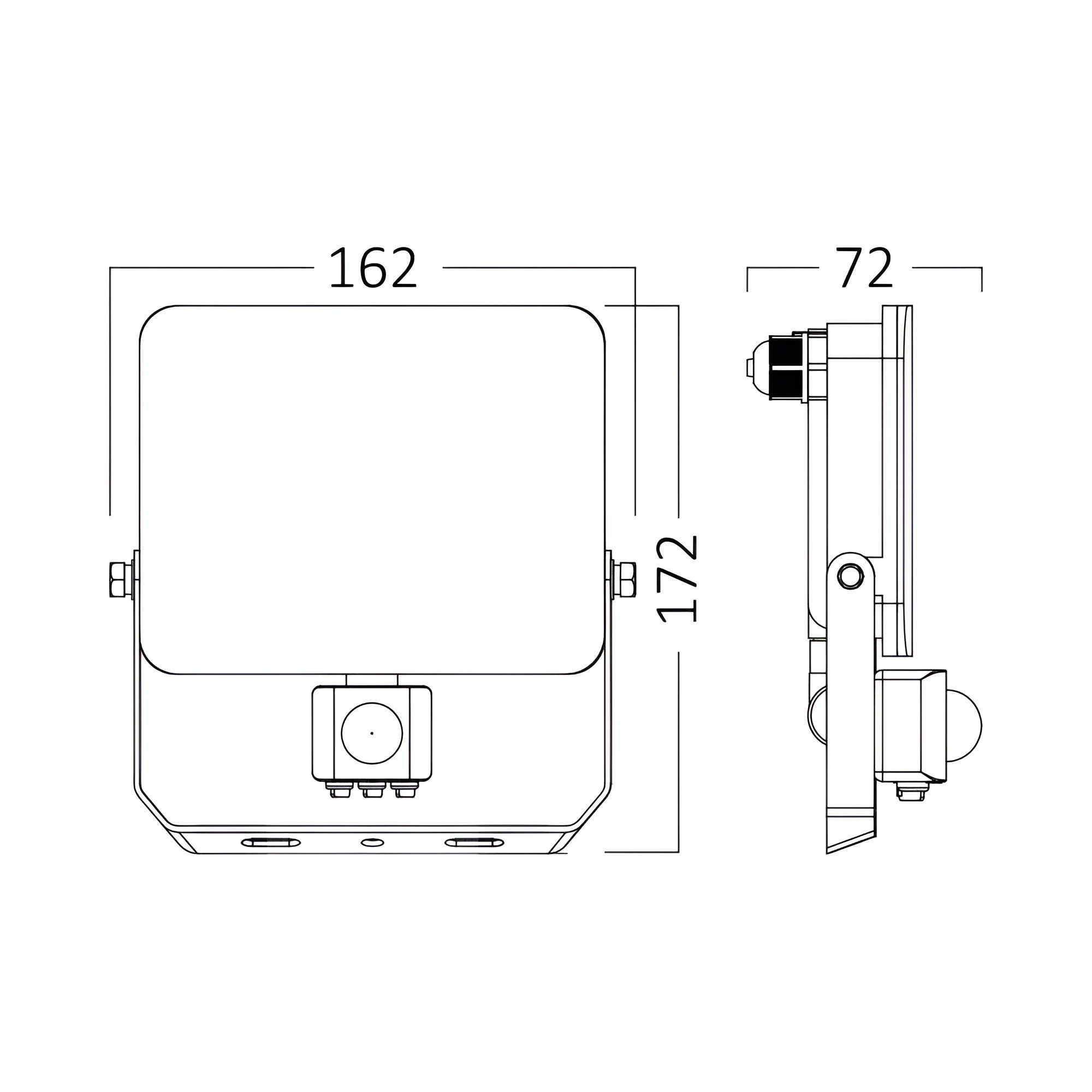 Braytron LED Außenstrahler Fassadenstrahler 30W mit Bewegungsmelder IP65 2850lm 3CCT Fluter weiß – Maßzeichnung