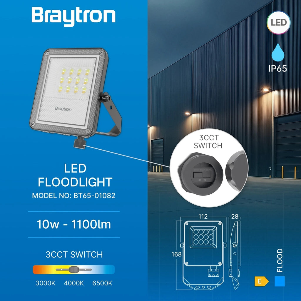 LED Flutlicht 10W IP65 – Braytron Außenstrahler 3CCT 3000–6500K, 1100 lm für Garten & Hof – Bild 5